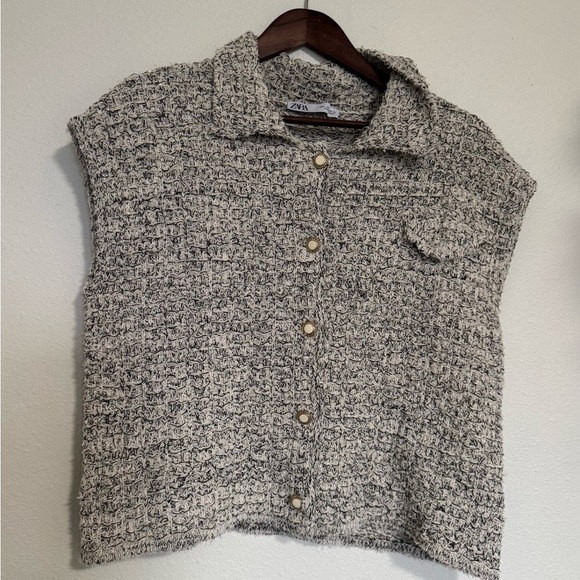 Zara sweater sleeveless button up cardigan size large - Picture 3 of 9